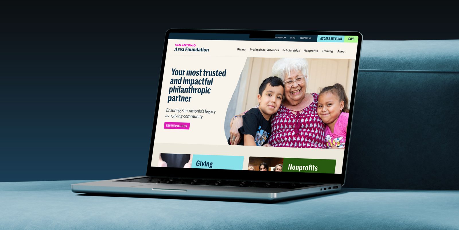 Website homepage on a laptop