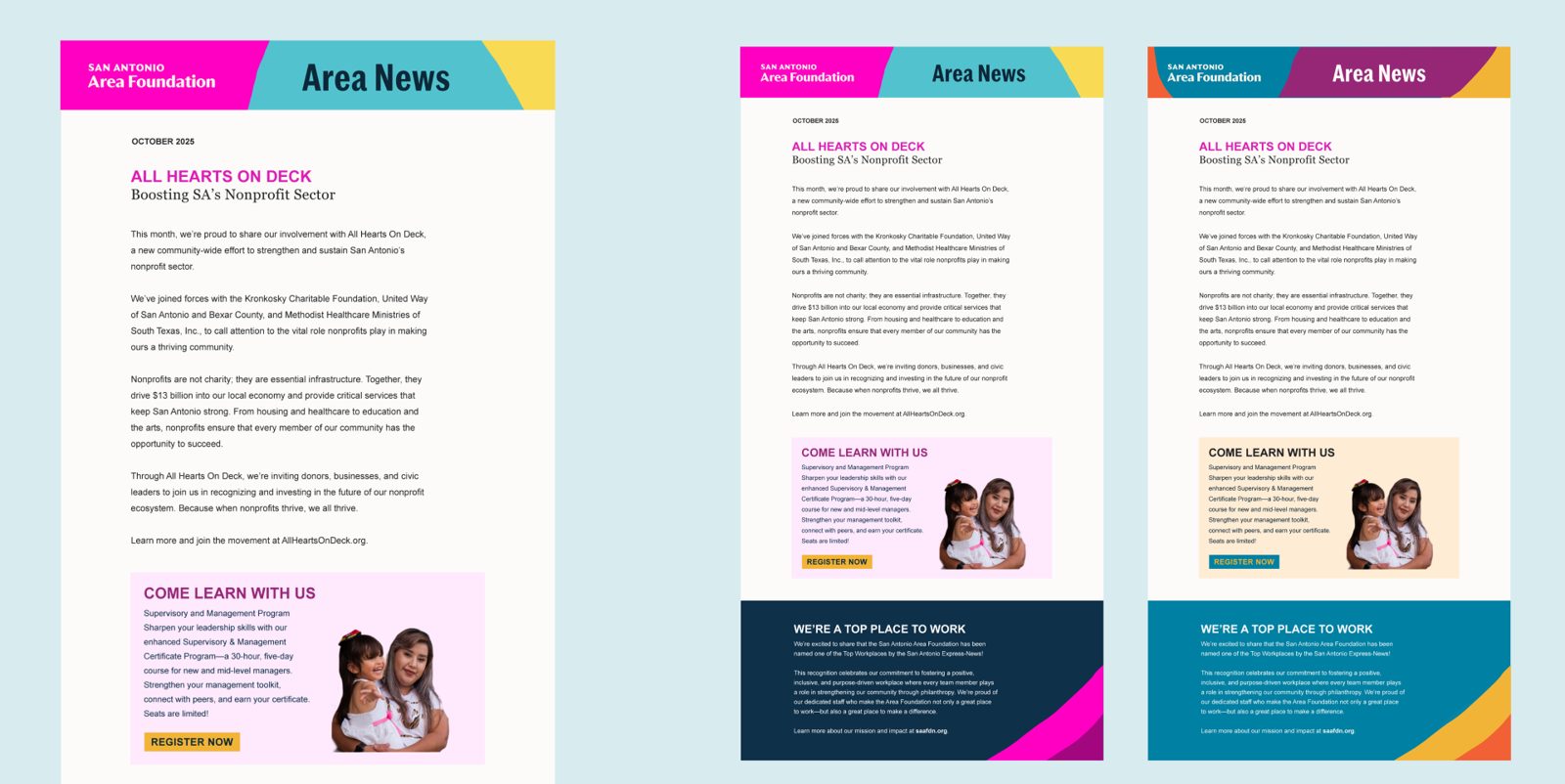 Email newsletter spreads
