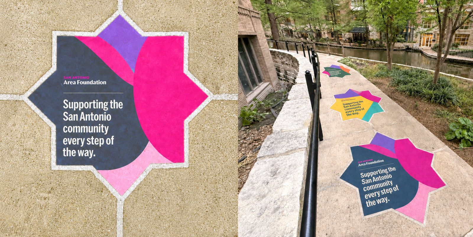 Out-of-home mosaic-shaped posters on the River Walk