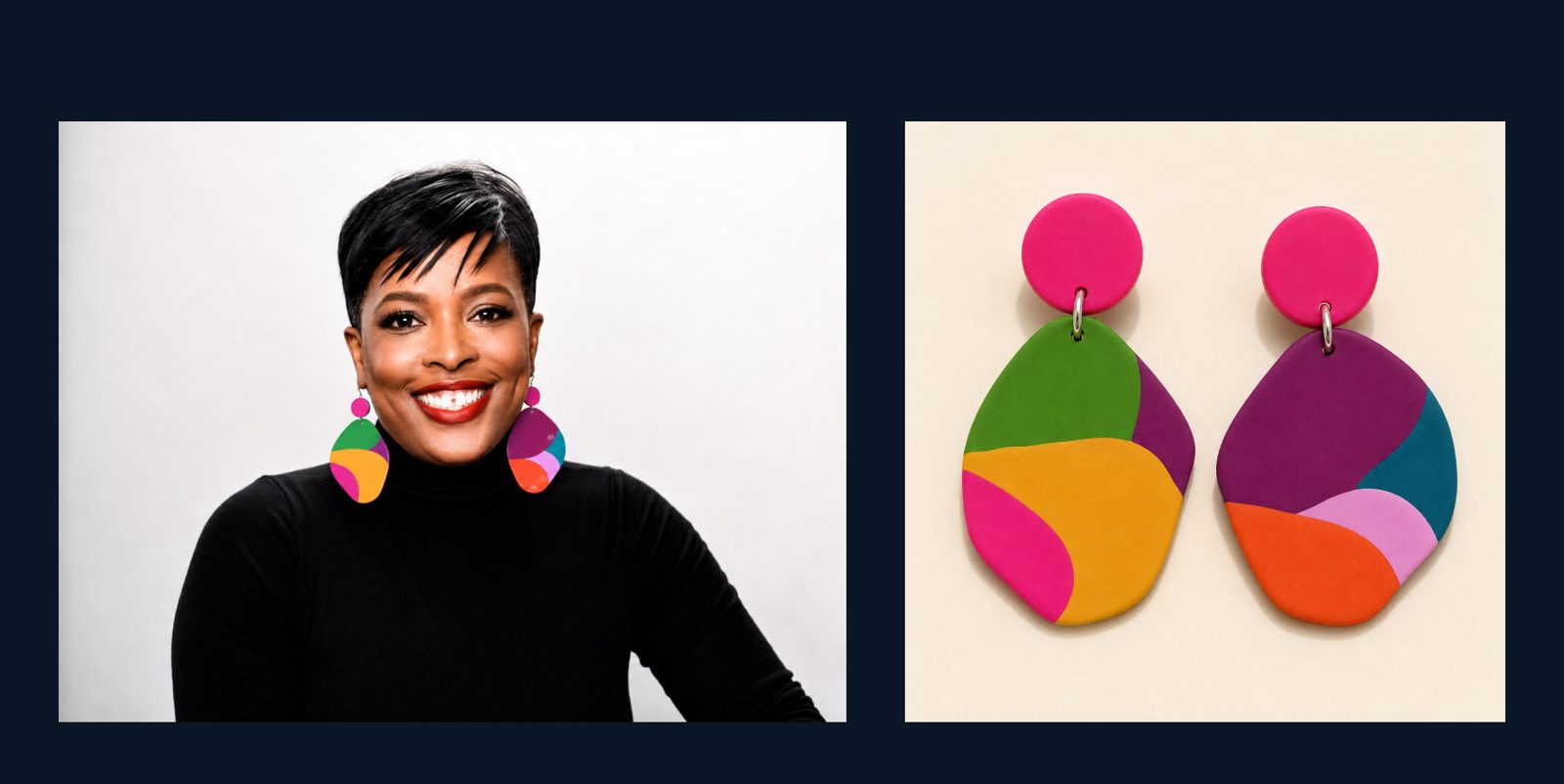 Campaign portrait with mosaic earrings