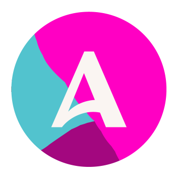 Cream A monogram on a magenta and teal mosaic circle